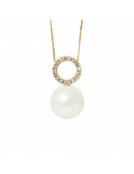 Colliers Pendentif Joaillerie Perles Rondes - Tailles de 9 à 12 mm - Diamants 0.080 Cts - Or 375 - HOUDAN