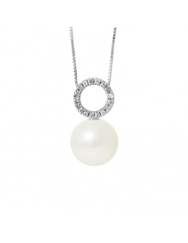 Colliers Pendentif Joaillerie Perles Rondes - Tailles de 9 à 12 mm - Diamants 0.080 Cts - Or 375 - HOUDAN