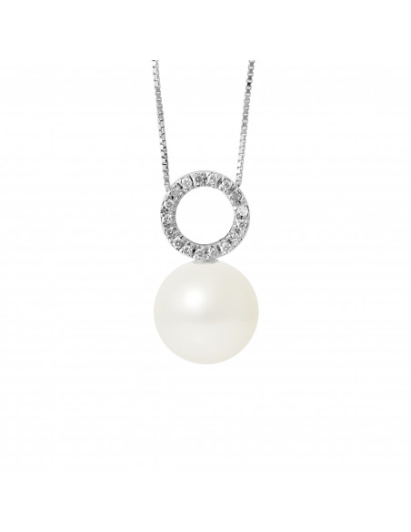 Colliers Pendentif Joaillerie Perles Rondes - Tailles de 9 à 12 mm - Diamants 0.080 Cts - Or 375 - HOUDAN