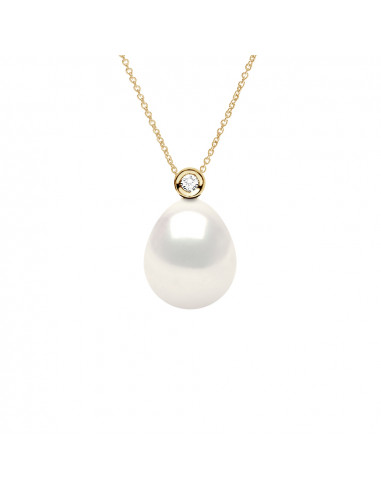 Colliers Joaillerie Perles Poires - Tailles de 8 à 12 mm - Diamants 0.010 Cts - Chaîne Forçat - Or 375 - CHATEAU