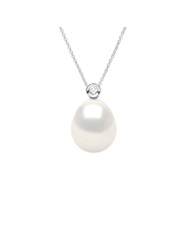 Colliers Joaillerie Perles Poires - Tailles de 8 à 12 mm - Diamants 0.010 Cts - Chaîne Forçat - Or 750 - CASTEL