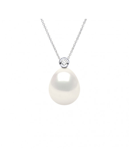 Colliers Joaillerie Perles Poires - Tailles de 8 à 12 mm - Diamants 0.010 Cts - Chaîne Forçat - Or 750 - CASTEL
