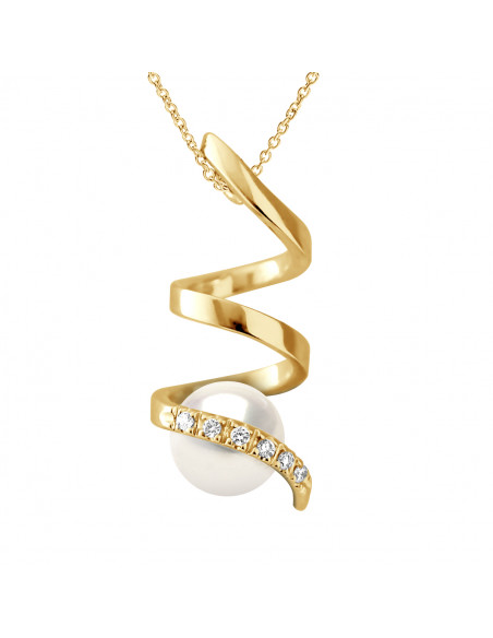 Jewelery Pendant Round Pearl 7-8 mm - Diamonds 0.060 CTS - Gold 375 - Chain Offered - Friedland