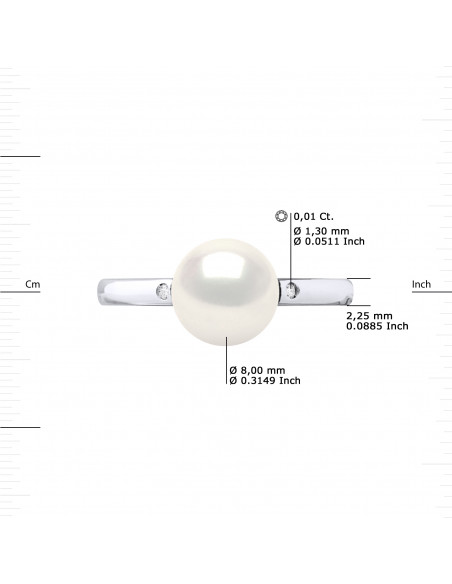 Bague Joaillerie Perle Ronde 8-9 mm - Diamants 0.020 Cts - Or 375 - MONTAIGNE