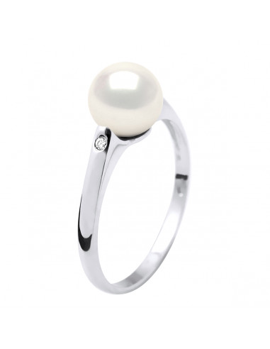 Bague Joaillerie Perle Ronde 8-9 mm - Diamants...