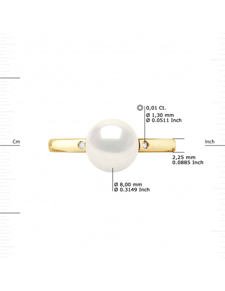 Ring Jewelry Round Pearl 8-9 mm - Diamonds 0.020 CTS - Gold 750 - Suresnes