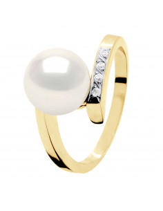 Bague Jonc Joaillerie Perle Ronde 8-9 mm - Diamants 0.040...