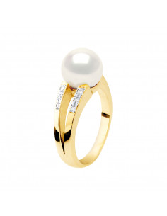 Bague PRESTIGE Perle Ronde 8-9 mm - Diamants 0.060 Cts -...