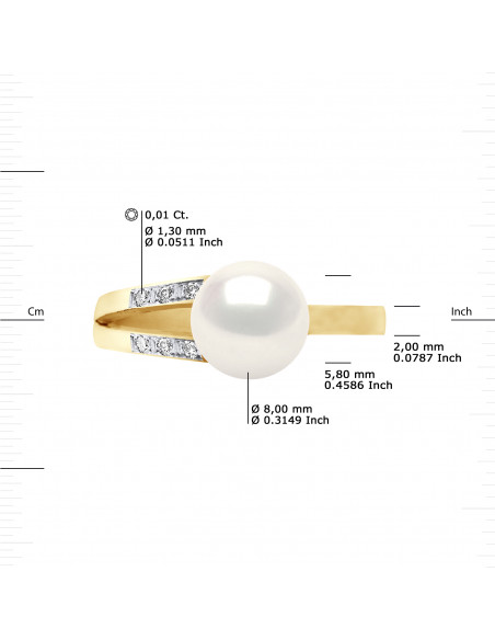 Bague PRESTIGE Perle Ronde 8-9 mm - Diamants 0.060 Cts - Or 375 - FONTAINEBLEAU