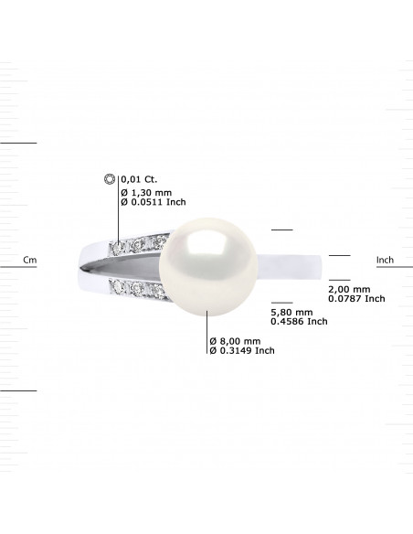 Bague PRESTIGE Perle Ronde 8-9 mm - Diamants 0.060 Cts - Or 375 - FONTAINEBLEAU