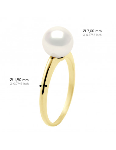 Bague Jonc Perle Ronde 7-8 mm - Or 375 - MASSY