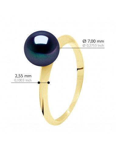 Bague Perle Ronde 7-8 mm - Jonc Or 375 -...
