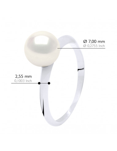 Bague Perle Ronde 7-8 mm - Jonc Or 750 -...