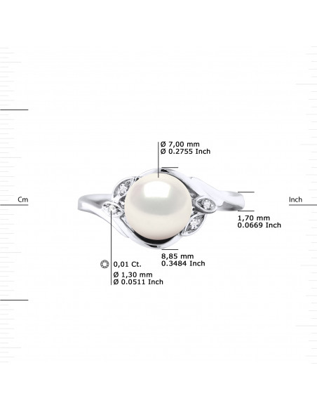 Bague Joaillerie Perle Bouton 7-8 mm - Diamants 0.020 Cts - Or 375 - BLOIS