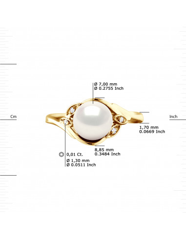 Bague Joaillerie Perle Bouton 7-8 mm - Diamants...