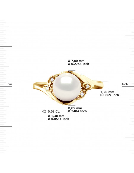 Ring Jewelry Pearl Button 7-8 mm - Diamonds 0.020 CTS - Gold 750 - Blois