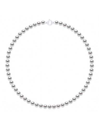 Colliers Rangs de Perles Semi Rondes / Rondes - Tailles 5 à 8 mm - 42 cm - Anneau Marin - Argent 925 - BIARRITZ