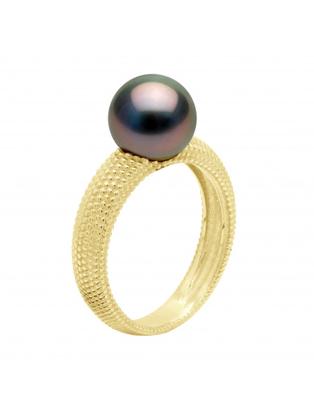 Bague Jonc Prestige - Perle de Tahiti Ronde 8-9 mm - Or 375 - RANGIROA