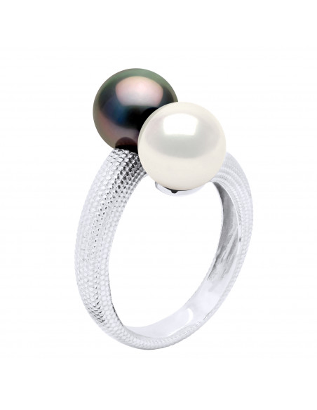 Ring You & Me - Tahitian Pearls and Fresh Round Water 8-9 mm - Jewelry Gold 375 - Tavana
