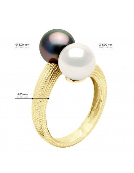 Bague TOI & MOI - Perles de Tahiti et d'Eau Douce Rondes 8-9 mm - Joaillerie Or 750 - RAKANA