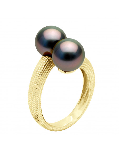 Ring You & Me - Round Tahitian Beads 8-9 mm - Jewelry Gold 375 - Maranua
