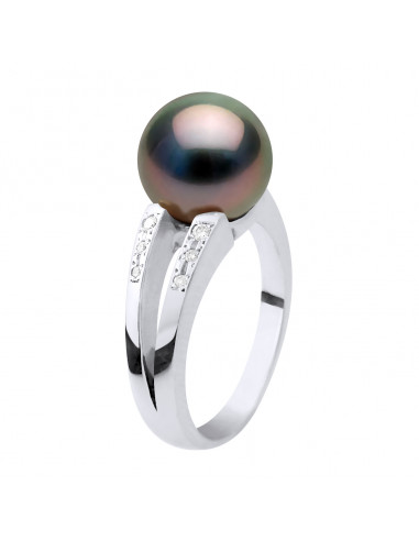 Bague Jonc Joaillerie Perle de Tahiti Ronde 8-9 mm - Diamants 0.040 Cts - Or 750 - AKOAKI