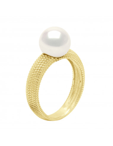 Bague Jonc Prestige - Perle Ronde 8-9 mm - Or 375 - AZAY