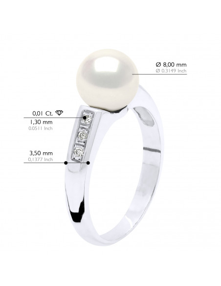 Ring Round Jewelery Round Pearl 8-9 mm - Diamonds 0.060 CTS - Gold 375 - Tightening