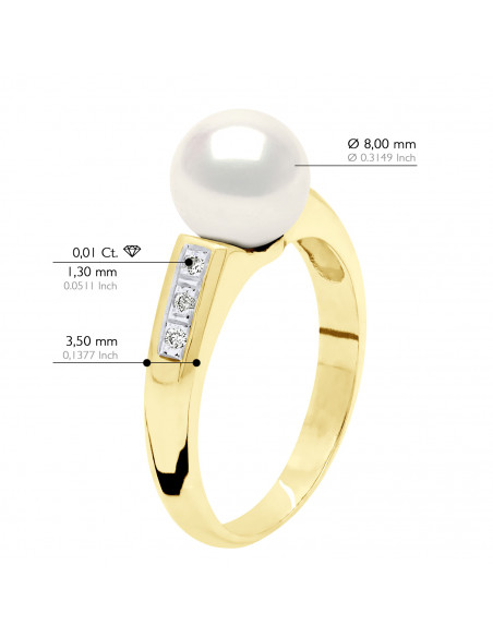 Bague Jonc Joaillerie Perle Ronde 8-9 mm - Diamants 0.060 Cts - Or 750 - FERRAUD