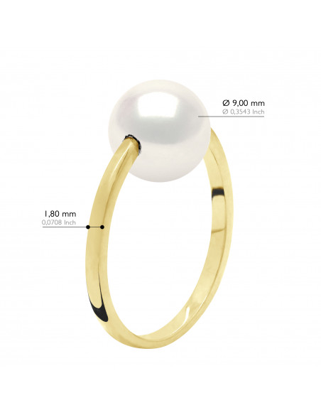 Bague Jonc Perle Ronde 9-10 mm - Or 375 - HUISMES