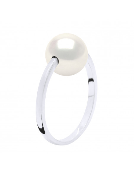 Bague Jonc Perle Ronde 9-10 mm - Or 375 - HUISMES