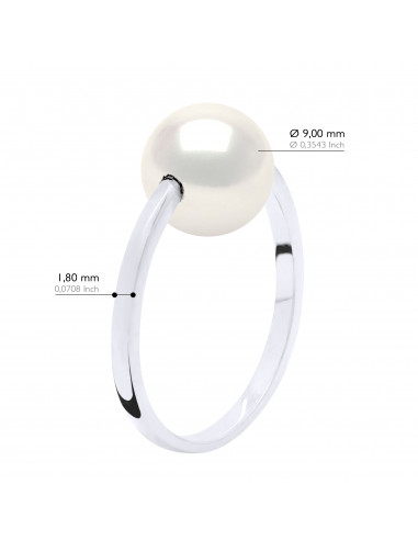 Bague Jonc Perle Ronde 9-10 mm - Or 375 - HUISMES