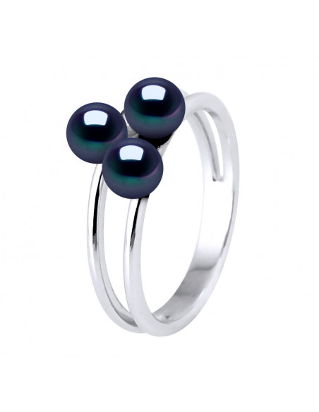 Trilogy Ring 3 Round Beads 5-6 mm - Multiple Colors - Silver 925 - The Croisic