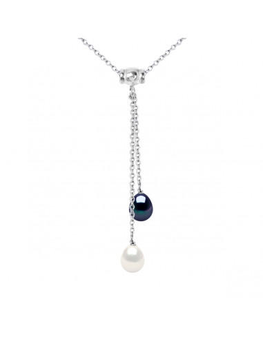 Collier Toi & Moi Perles Poires 7-8 mm - Plusieurs Coloris - Argent 925 - MENTON