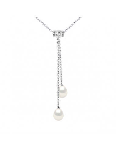 Collier Toi & Moi Perles Poires 7-8 mm - Plusieurs Coloris - Argent 925 - MENTON