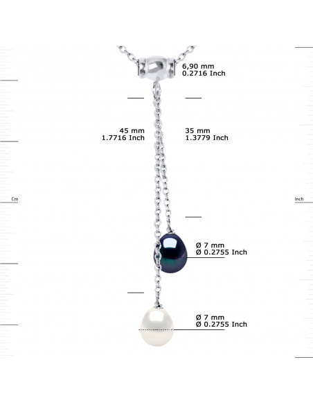 Collier Toi & Moi Perles Poires 7-8 mm - Plusieurs Coloris - Argent 925 - MENTON
