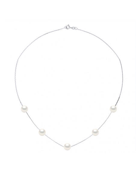 Colliers Chainage 5 Perles Rondes 7-8 mm - Plusieurs Coloris - Argent 925 - GRIMAUD