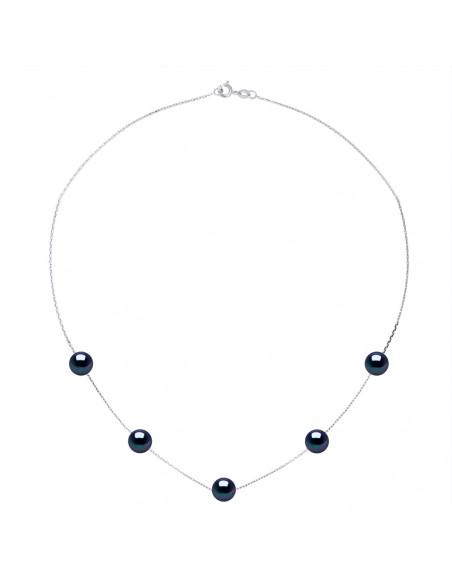 Necklaces Chainage 5 round beads 7-8 mm - Several colors - Silver 925 - Grimaud