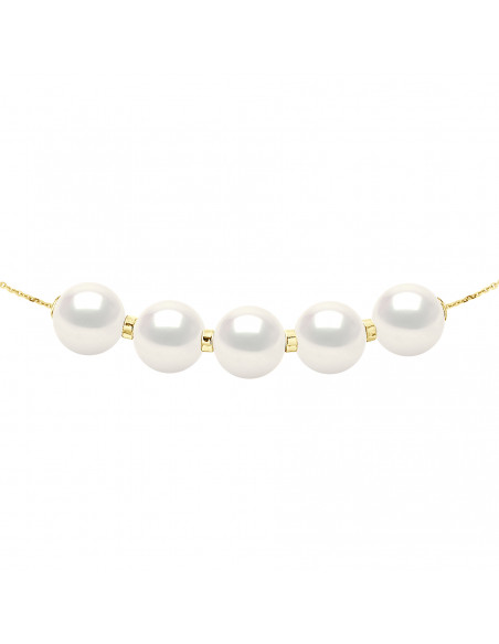 Necklaces Chainage 5 round beads 9-10 mm - Several colors - Gold 750 - Chaillot