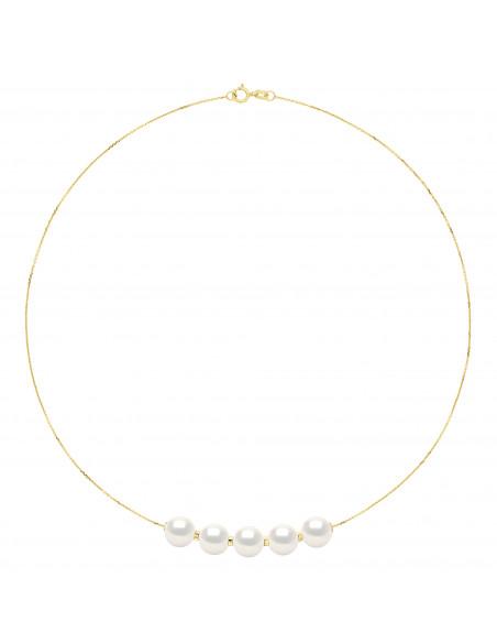 Necklaces Chainage 5 round beads 9-10 mm - Several colors - Gold 375 - Marceau