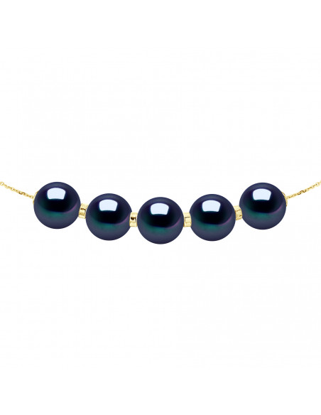 Colliers Chainage 5 Perles Rondes 9-10 mm - Plusieurs Coloris - Or 375 - MARCEAU