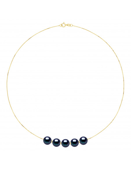 Colliers Chainage 5 Perles Rondes 9-10 mm - Plusieurs Coloris - Or 375 - MARCEAU