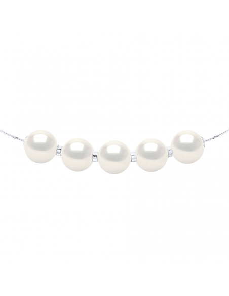 Colliers Chainage 5 Perles Rondes 9-10 mm - Plusieurs Coloris - Or 375 - MARCEAU
