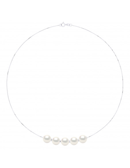 Colliers Chainage 5 Perles Rondes 9-10 mm - Plusieurs Coloris - Or 375 - MARCEAU
