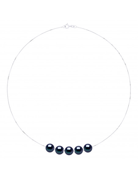 Necklaces Chainage 5 round beads 9-10 mm - Several colors - Gold 375 - Marceau