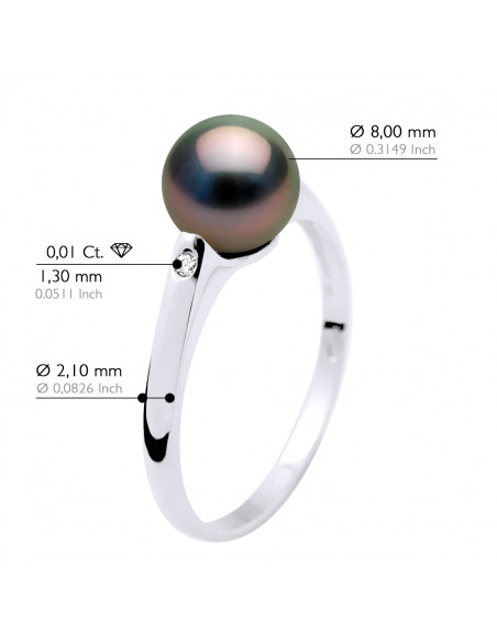 Bague Jonc Joaillerie Perle de Tahiti Ronde 8-9 mm - Diamants 0.020 Cts - Or 375 - POERAVA
