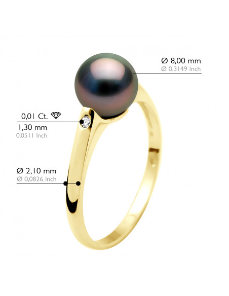 Ring Round Jewelery Tahitian Pearl Round 8-9 mm - Diamonds 0.020 CTS - Gold 750 - Rava