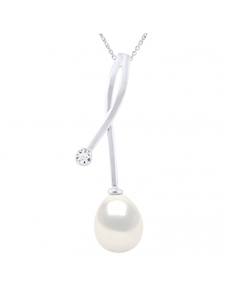 Collier Pendentif Joaillerie Perle Poire 8-9 mm - Diamants 0.020 Cts - Or 375 - POMPADOUR