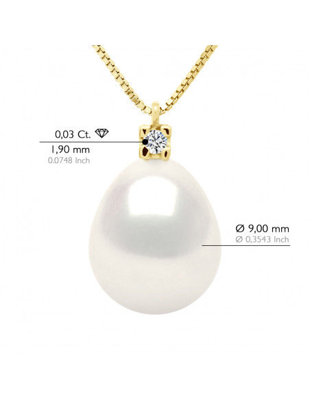 Colliers Joaillerie Perles Poires - Tailles de 8 à 12 mm - Diamants 0.030 Cts - Chaîne Vénitienne - Or 375 - NEMOURS