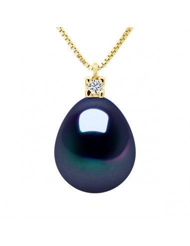Colliers Joaillerie Perles Poires - Tailles de 8 à 12 mm - Diamants 0.030 Cts - Chaîne Vénitienne - Or 375 - NEMOURS